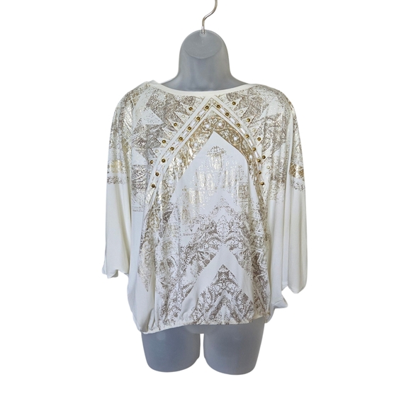 Chico's White and Gold Patterned Blouse - Picture 1 of 7